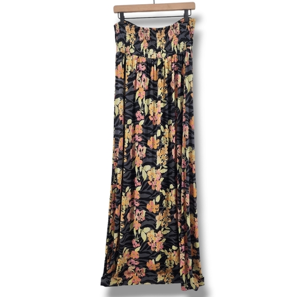 Torrid Grey Orange Hawaiian Floral Tube Top‎ Maxi Dress Size 1 - Picture 2 of 11